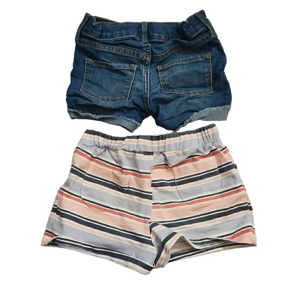 Girls Old Navy Size 5 Blue Jean and Striped Shorts 2 Set Bundle